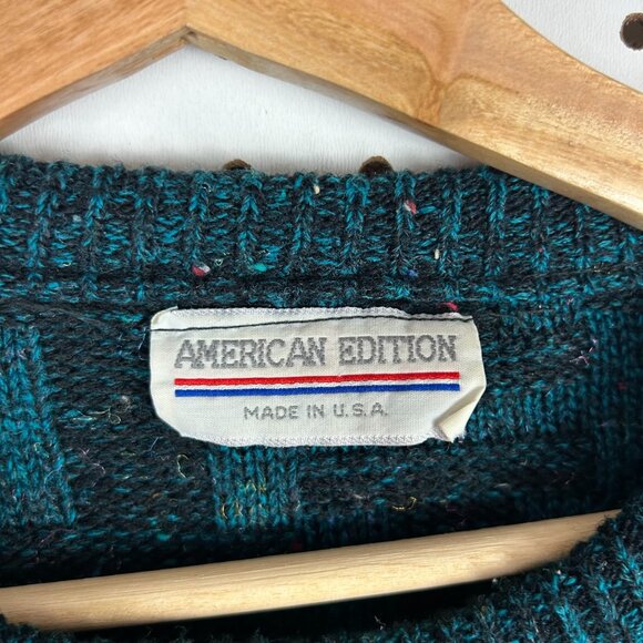 American Edition USA 90s Sweater Women's Large Chunky Knit Boxy Green Blue Multi - Picture 6 of 7